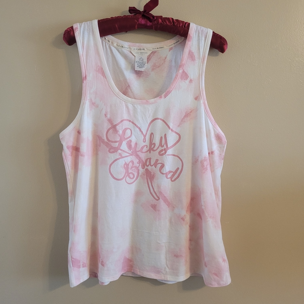 Lucky Brand | Pink & White Tye Dyed Deep Scoop Neck Tank Top X-Large